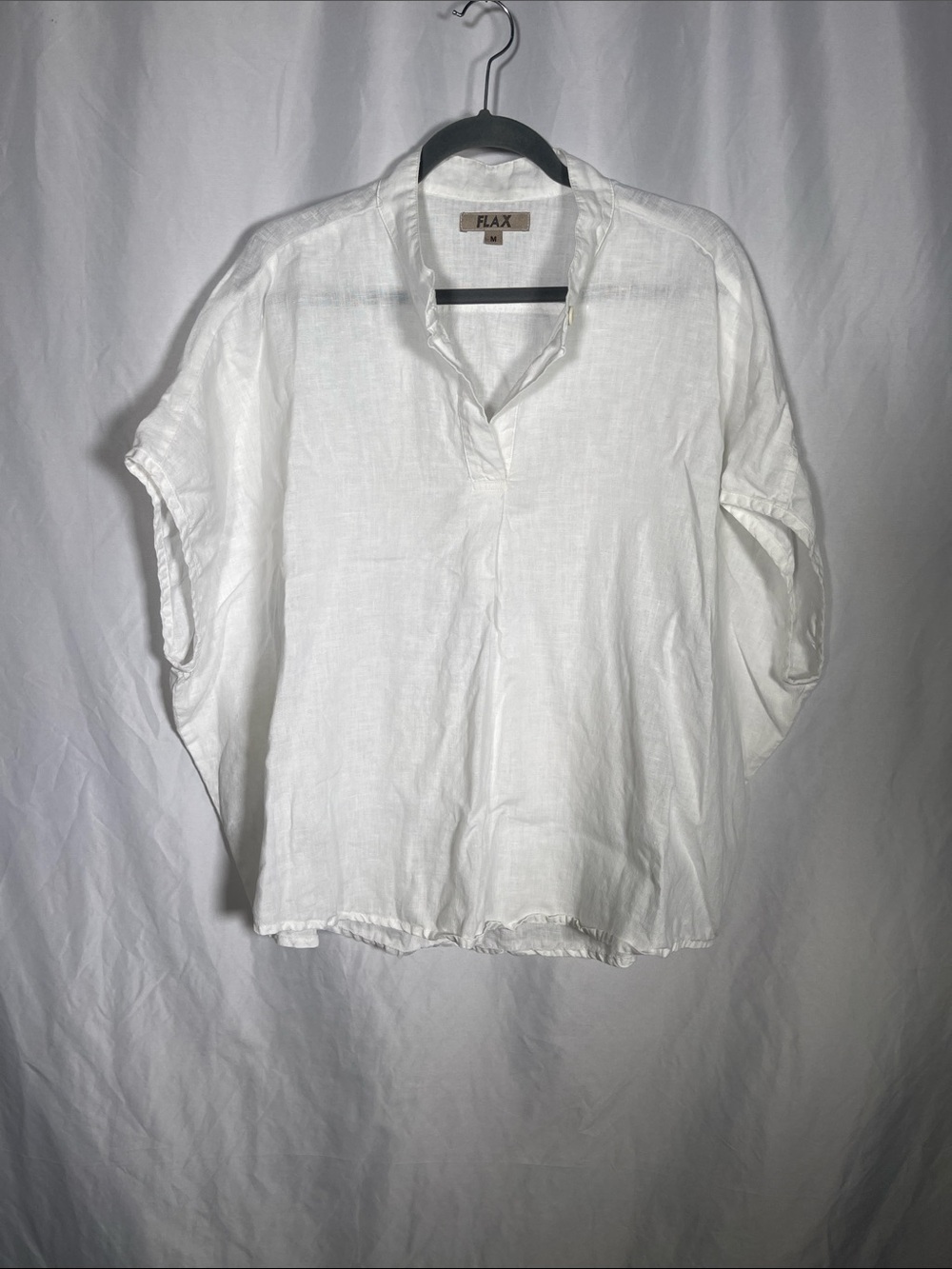 FLAX WOMENS 100% LINEN WHITE PULLOVER BLOUSE MEDIUM
